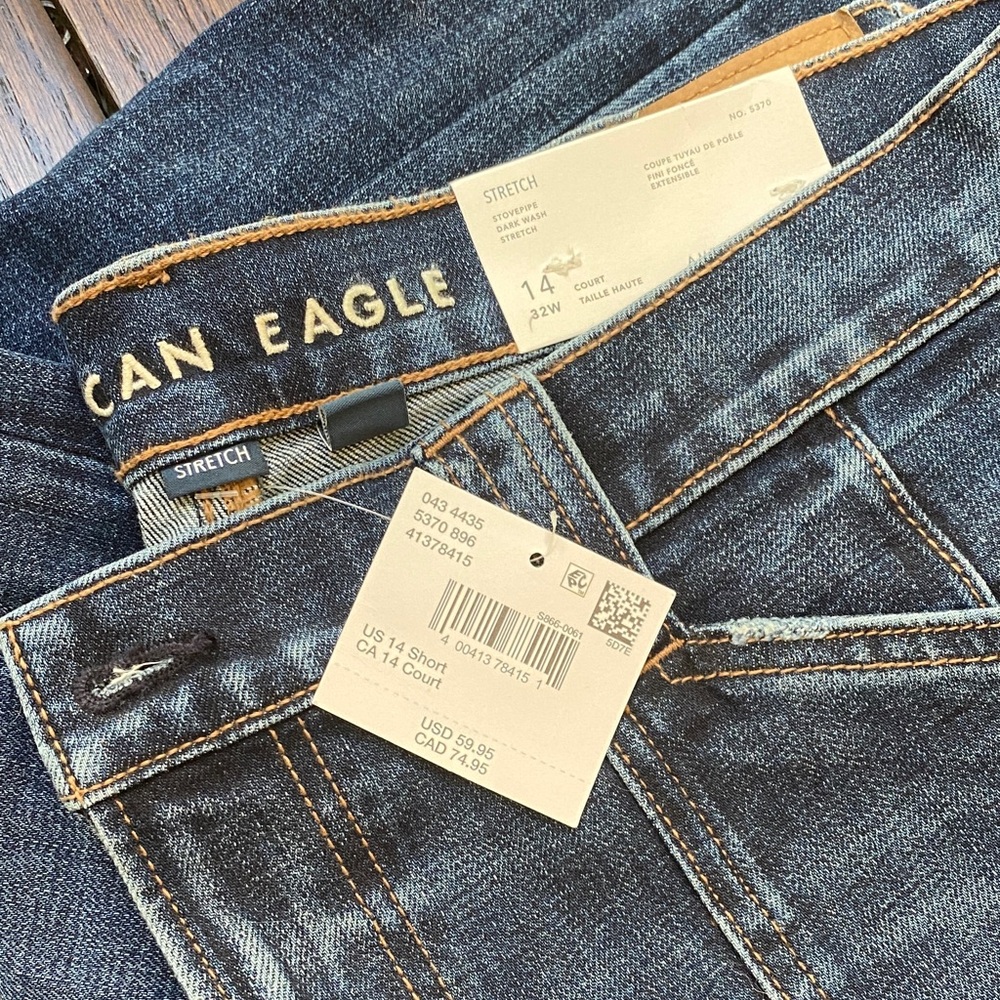 American Eagle Outfitters Dark Blue Stove Pipe  Leg Jeans 14 short